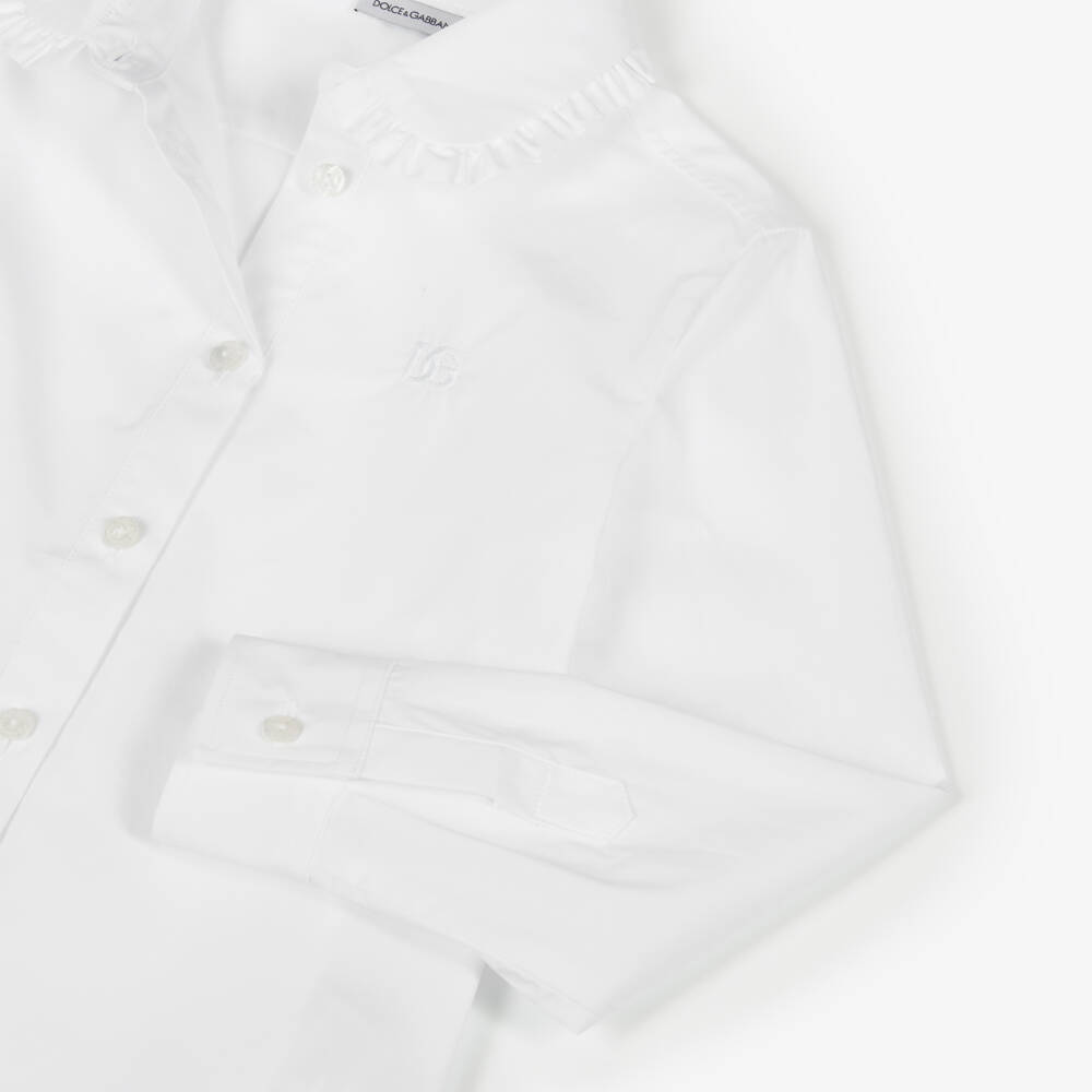 Dolce & Gabbana-Girls White Cotton Blouse with Ruffle Collar | Childrensalon