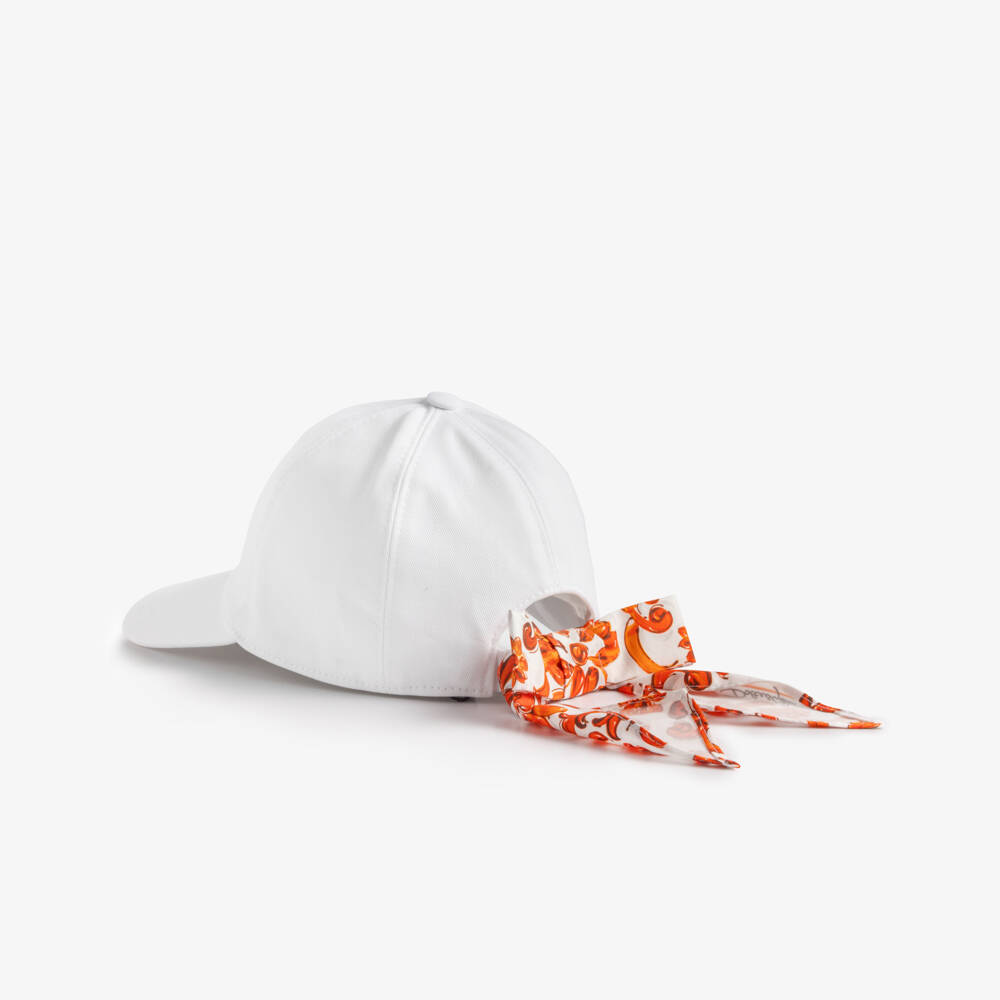 Dolce & Gabbana-Girls White Cotton Cap with Majolica Print | Childrensalon