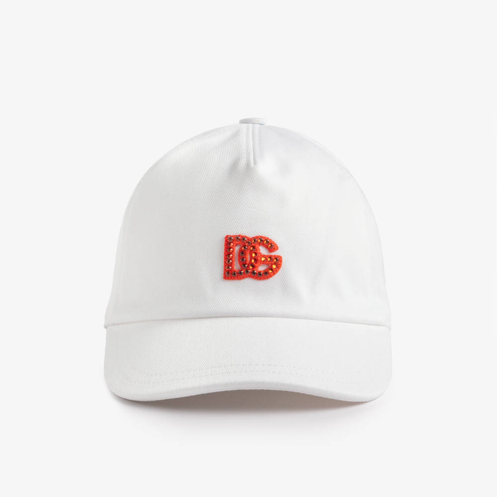 Dolce & Gabbana-Girls White Cotton Cap with Majolica Print | Childrensalon
