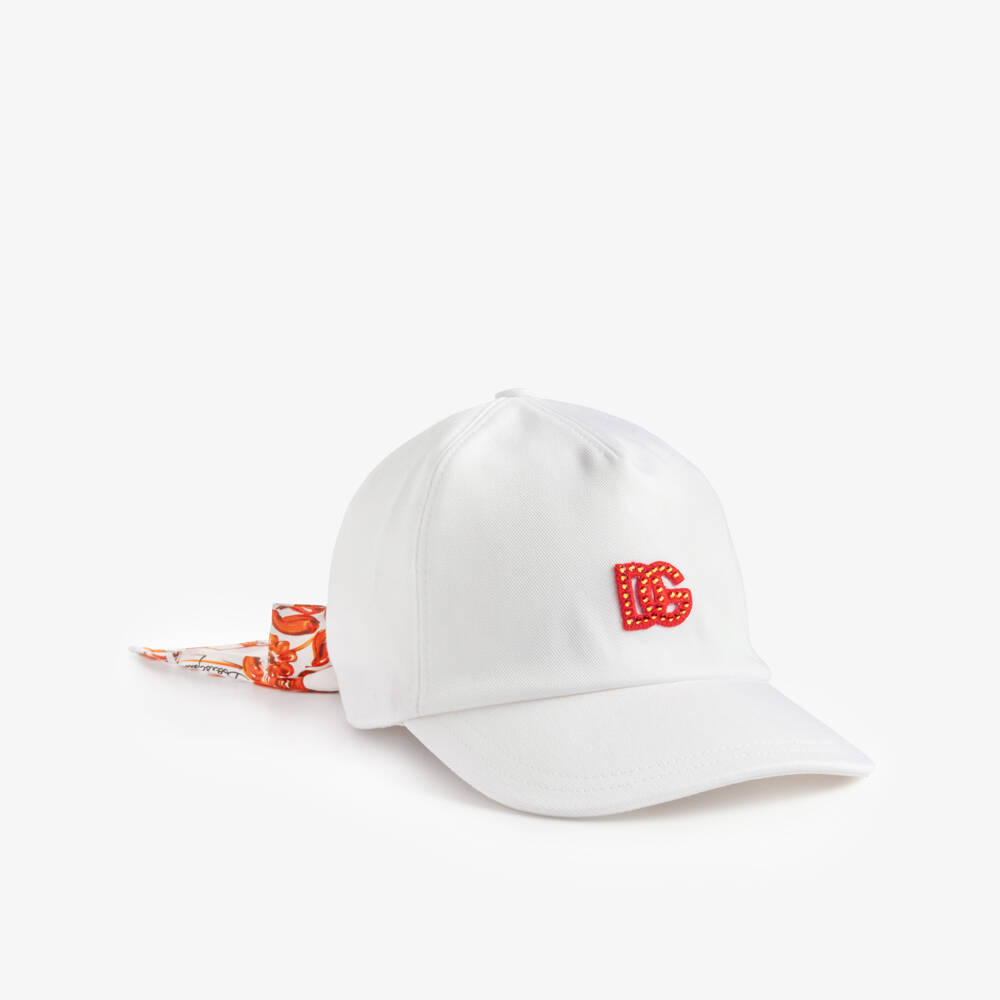 Dolce & Gabbana-Girls White Cotton Cap with Majolica Print | Childrensalon