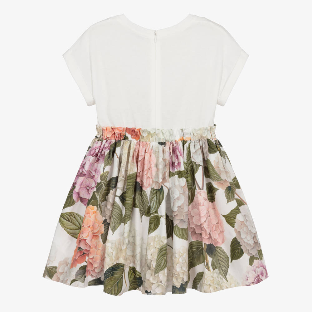 Dolce & Gabbana-Girls White Cotton Dress with Pink Hydrangea Print | Childrensalon