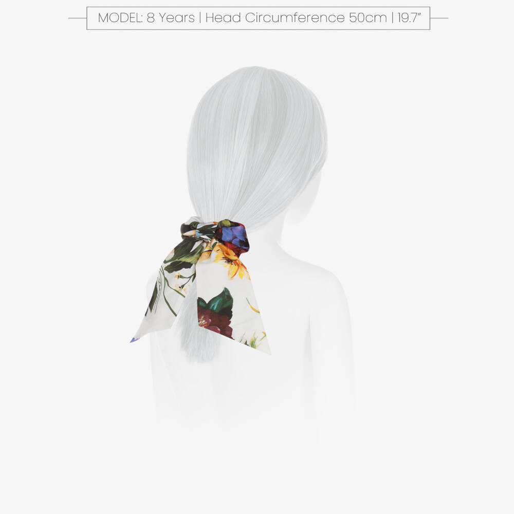 Dolce & Gabbana-Girls White Cotton Floral Hair Scrunchie | Childrensalon