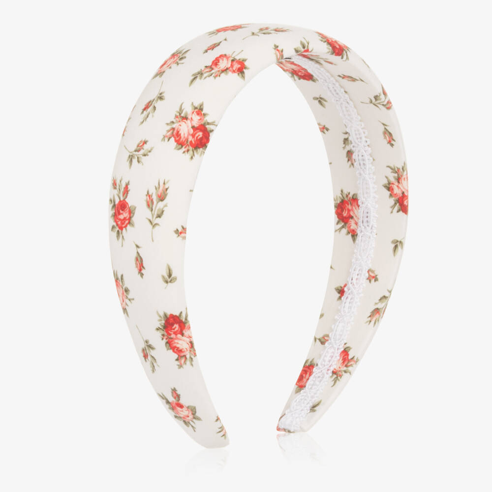 Dolce & Gabbana-Girls White Cotton Hair band with Rose Print | Childrensalon