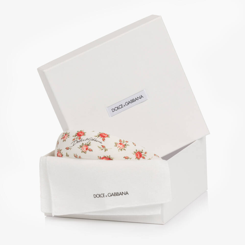 Dolce & Gabbana-Girls White Cotton Hair band with Rose Print | Childrensalon