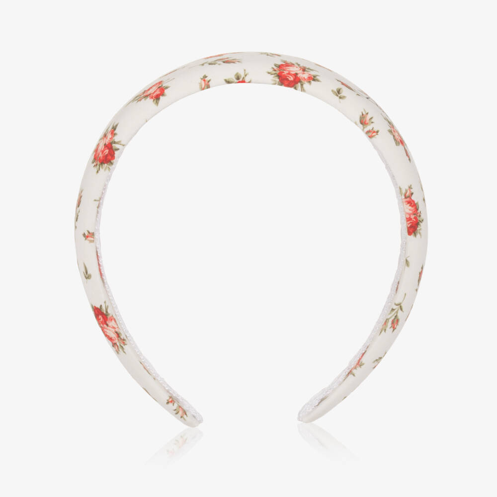 Dolce & Gabbana-Girls White Cotton Hair band with Rose Print | Childrensalon
