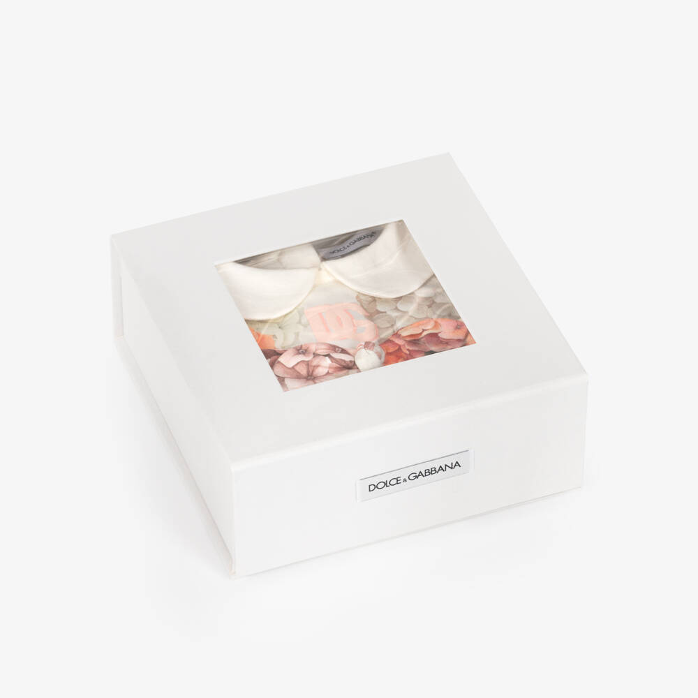 Dolce & Gabbana-Girls White Cotton Hydrangea Print Shortie & Headband Set | Childrensalon
