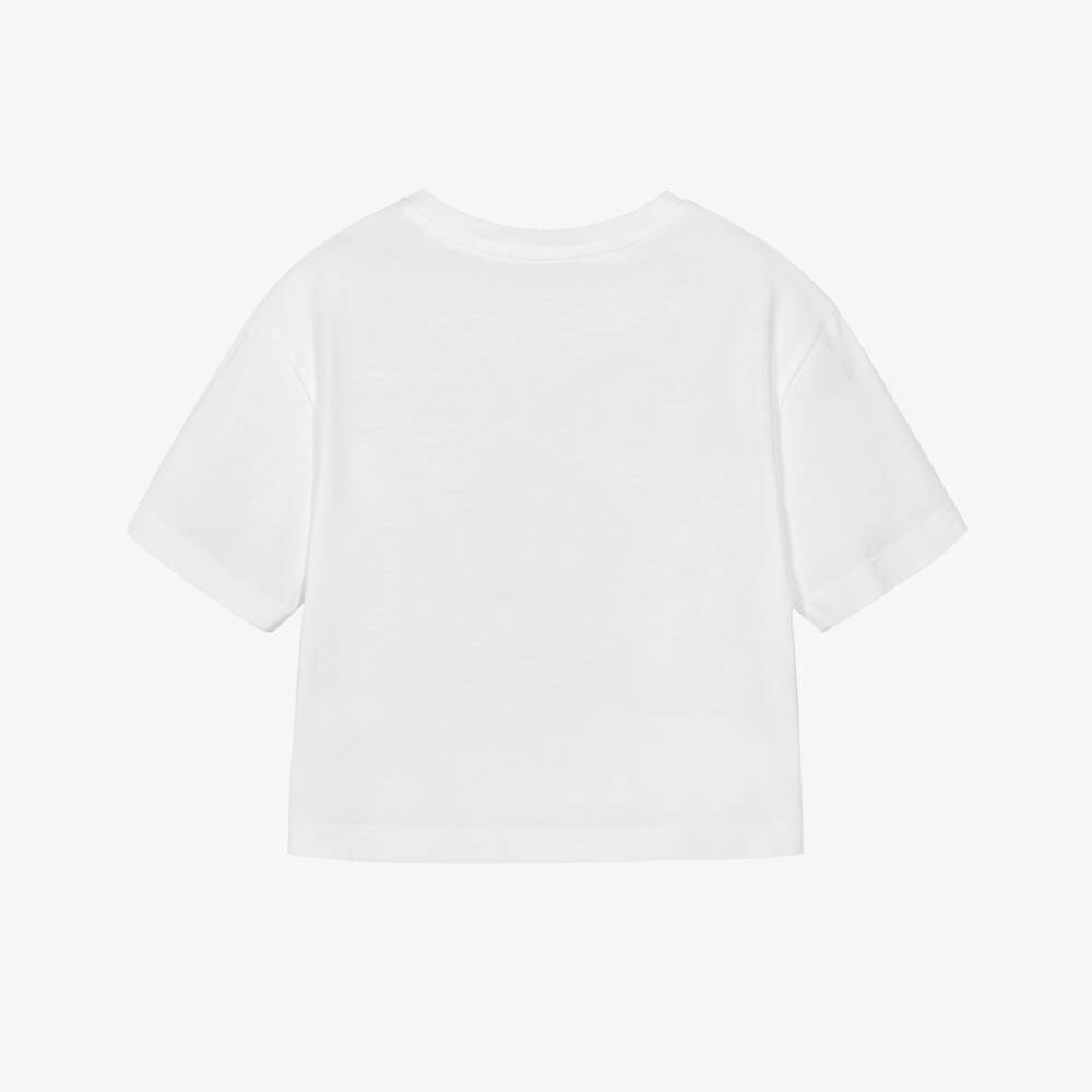 Dolce & Gabbana-Girls White Cotton Majolica Print Logo T-Shirt | Childrensalon