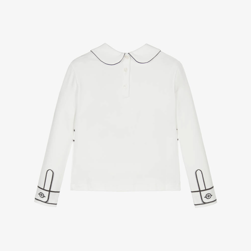 Dolce & Gabbana-Girls White Cotton Pinafore Print Long-Sleeved Top | Childrensalon
