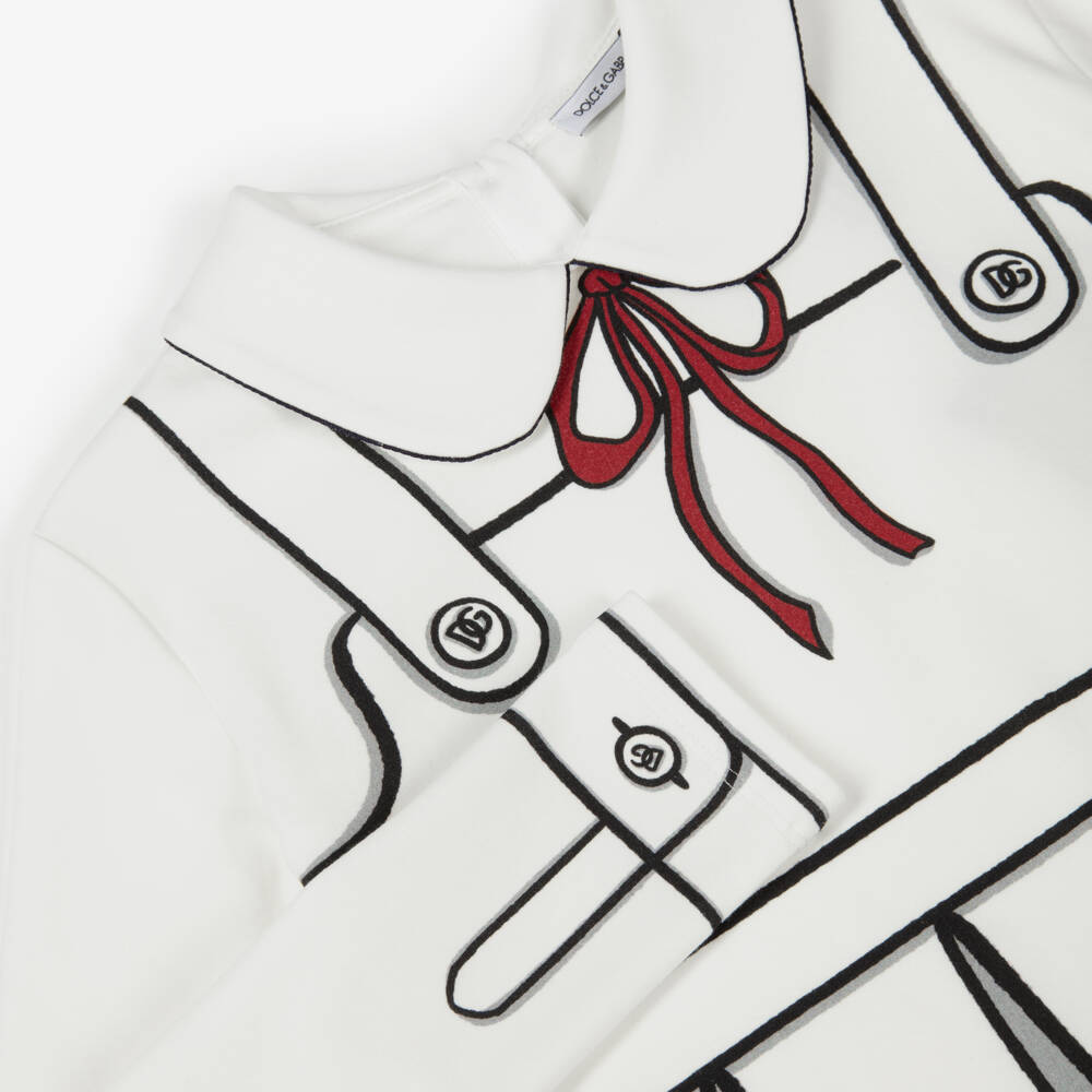 Dolce & Gabbana-Girls White Cotton Pinafore Print Long-Sleeved Top | Childrensalon