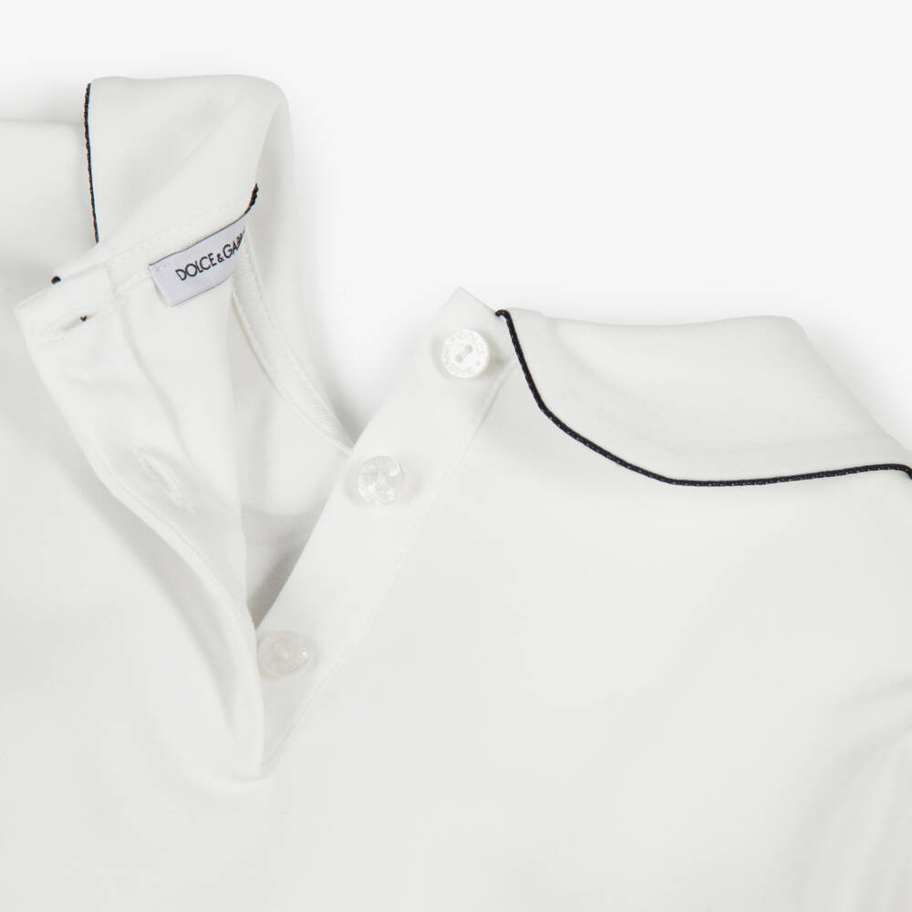 Dolce & Gabbana-Girls White Cotton Pinafore Print Long-Sleeved Top | Childrensalon