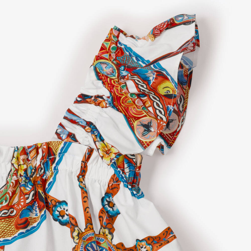 Dolce & Gabbana-Girls White Cotton Poplin Carretto Print Blouse | Childrensalon