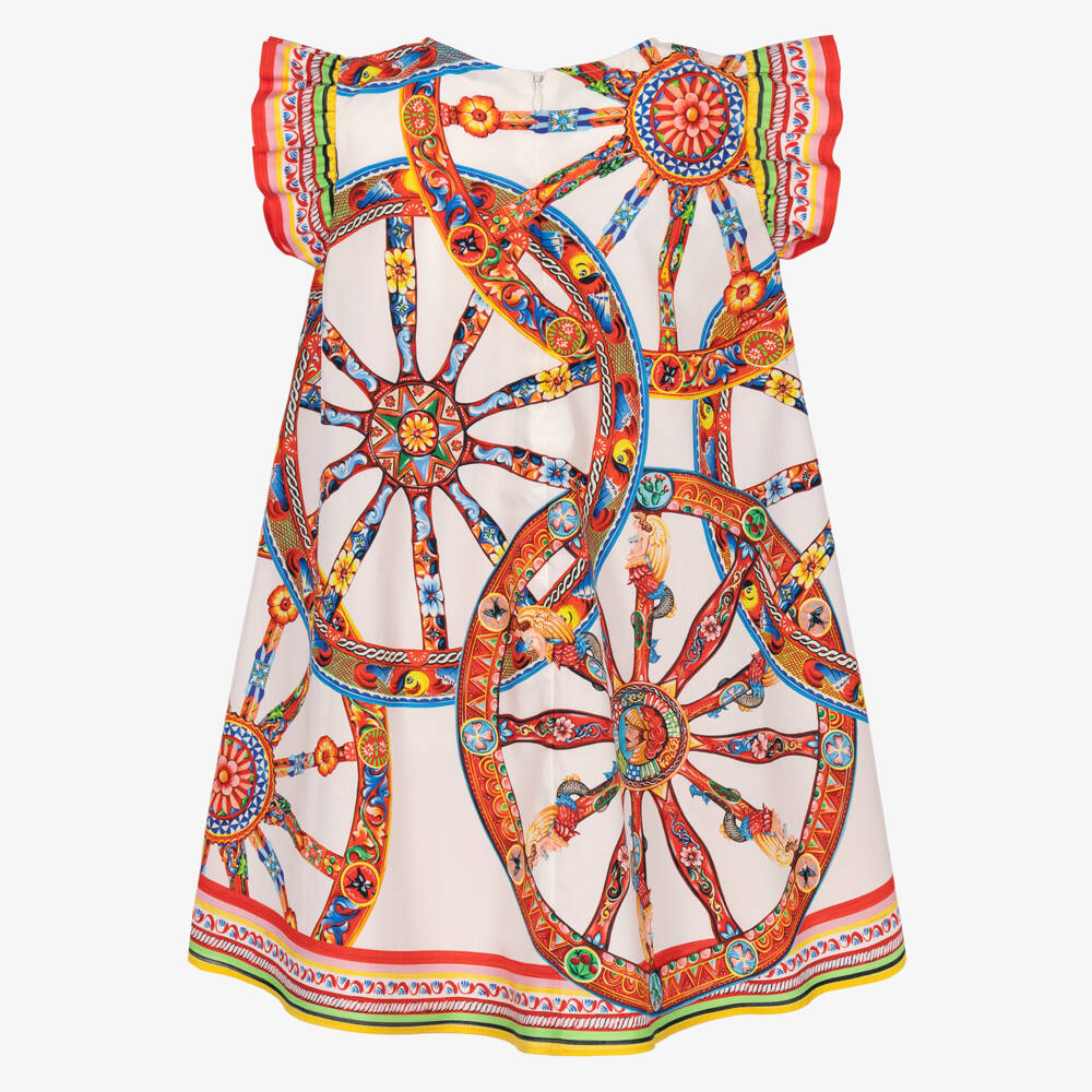 Dolce & Gabbana-Girls White Cotton Poplin Carretto Print Dress | Childrensalon