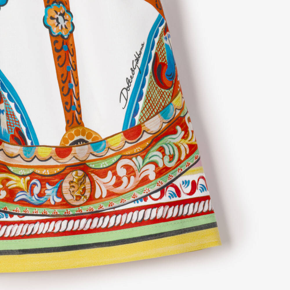 Dolce & Gabbana-Girls White Cotton Poplin Carretto Print Shorts | Childrensalon