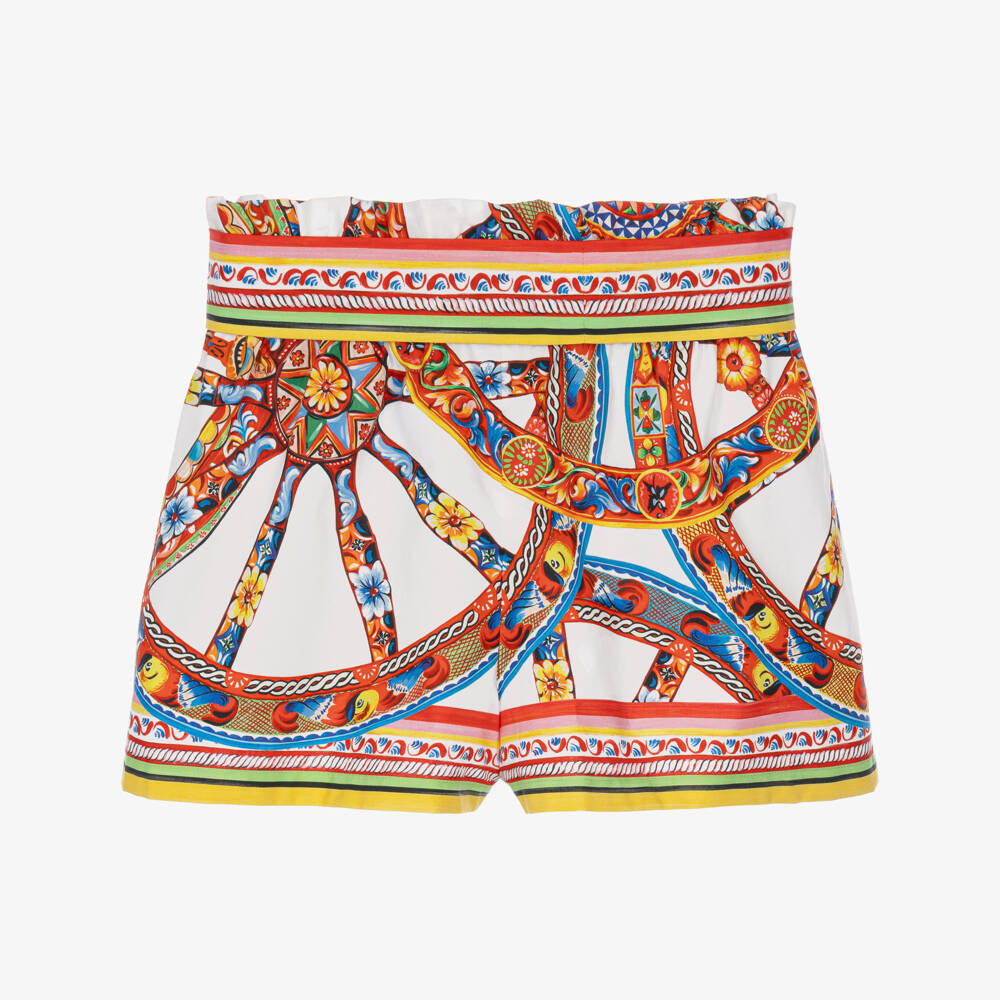Dolce & Gabbana-Girls White Cotton Poplin Carretto Print Shorts | Childrensalon