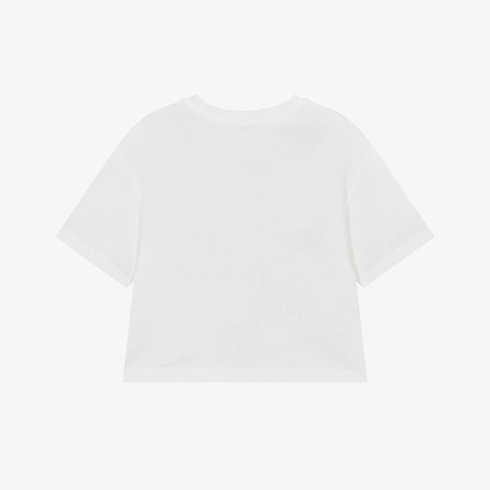 Dolce & Gabbana-Girls White Cotton Rhinestone DG Logo T-Shirt | Childrensalon