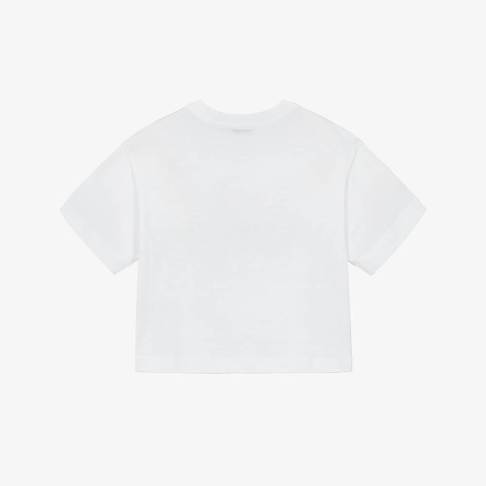 Dolce & Gabbana-Girls White Cotton T-Shirt with Colourful Floral Print | Childrensalon