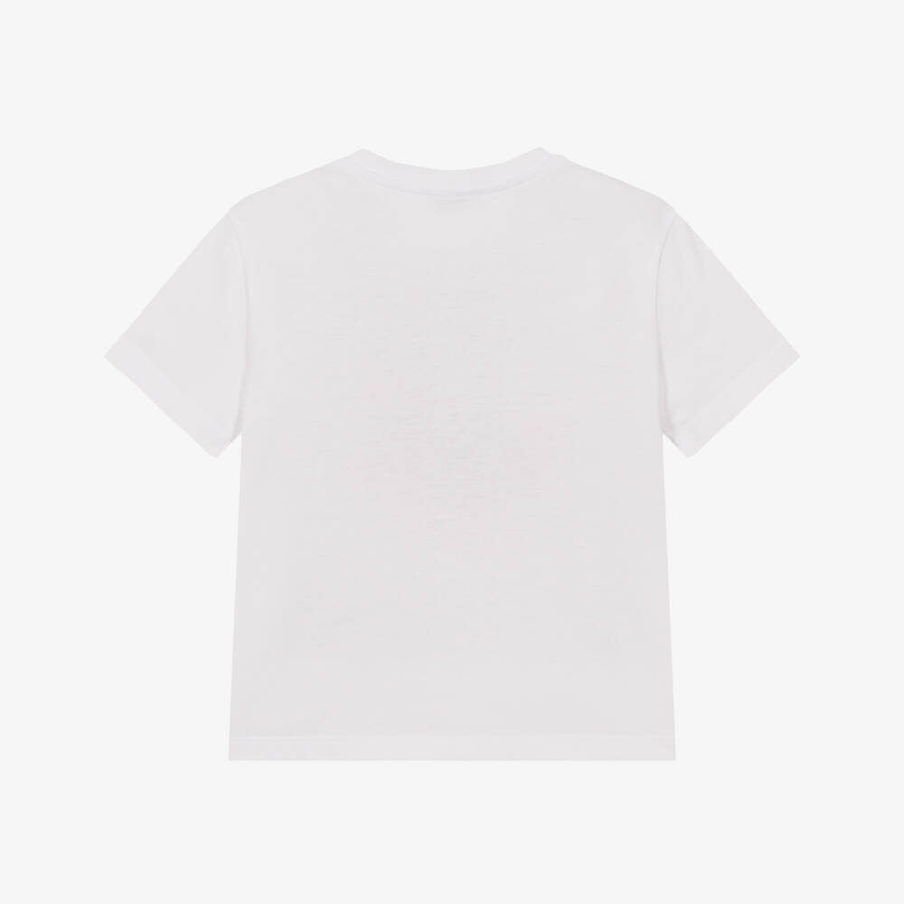 Dolce & Gabbana-Girls White Cotton T-Shirt with Leopard Print DG Logo | Childrensalon