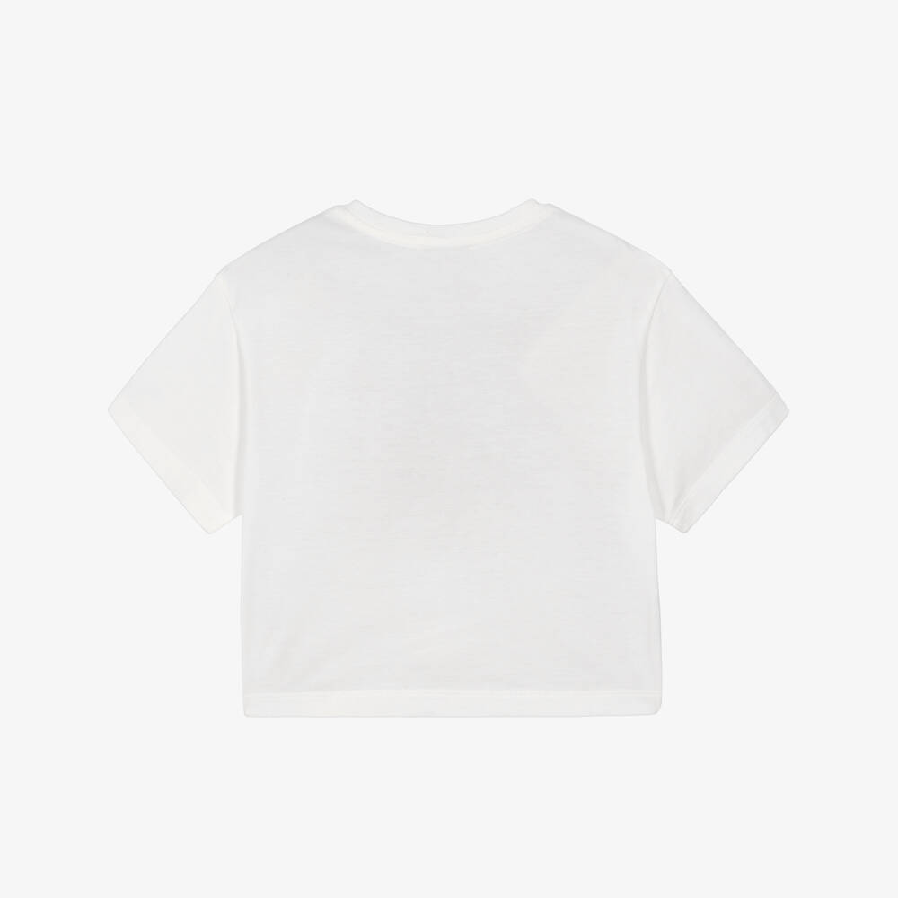 Dolce & Gabbana-Girls White Cotton T-Shirt with Poppy Print | Childrensalon