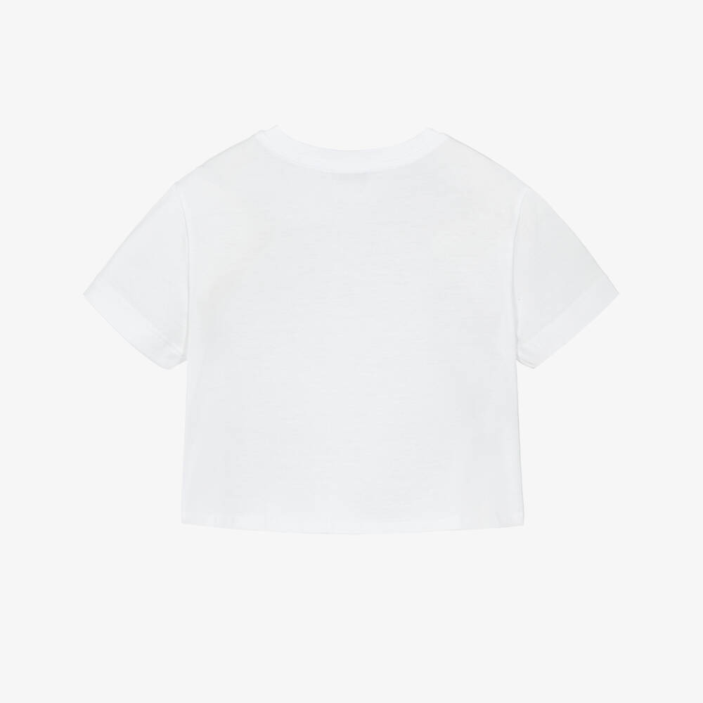 Dolce & Gabbana-Girls White Cotton T-Shirt with Tie Front | Childrensalon