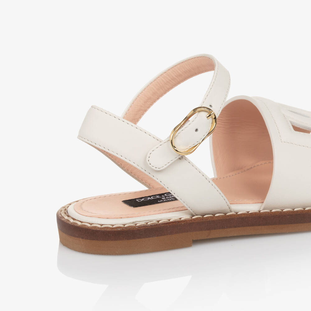 Dolce & Gabbana-Girls White DG Leather Sandals | Childrensalon