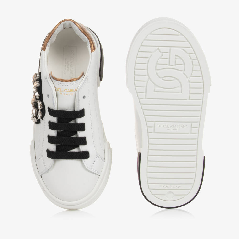 Dolce & Gabbana-Girls White Diamanté Portofino Trainers | Childrensalon