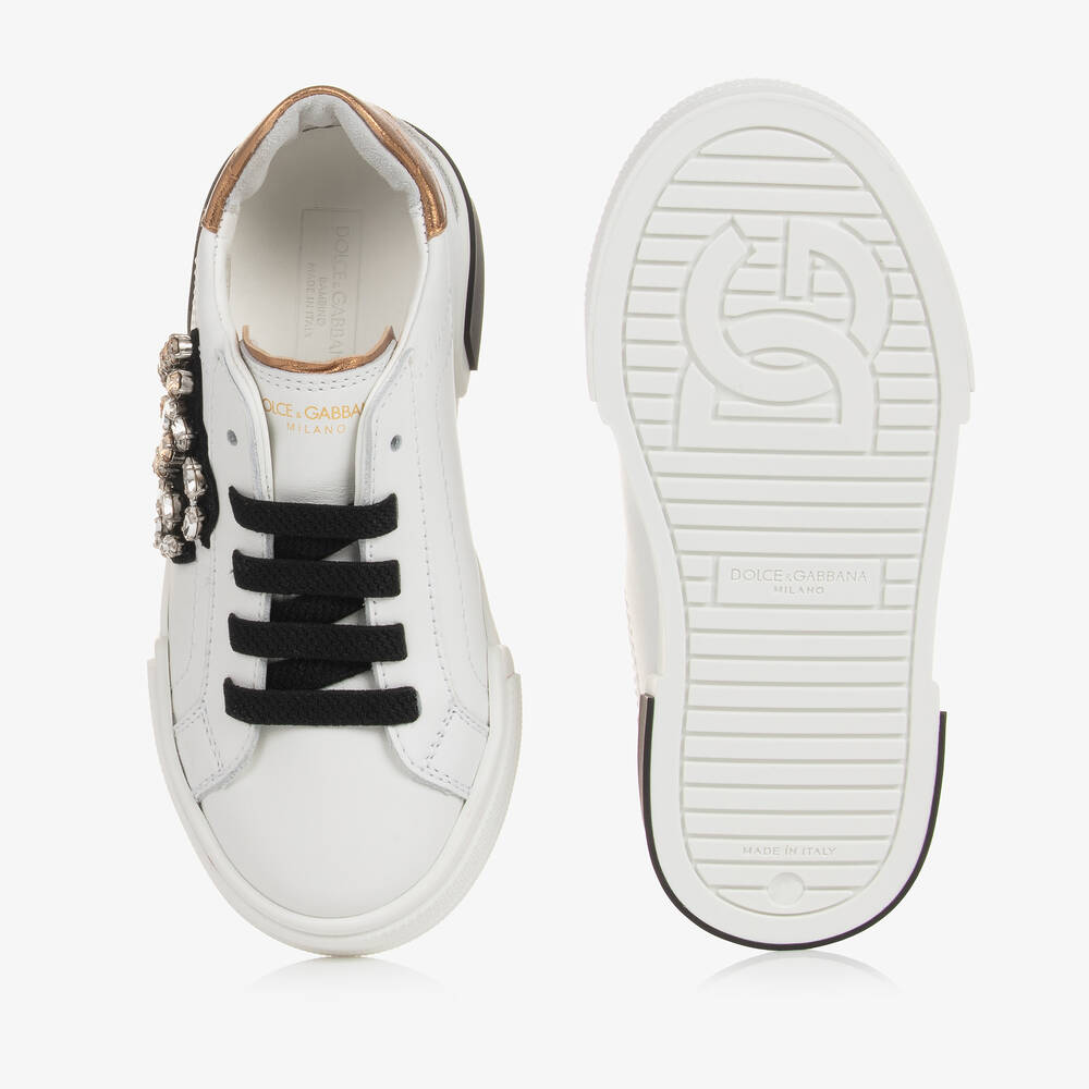 Dolce & Gabbana-Girls White Diamanté Portofino Trainers | Childrensalon