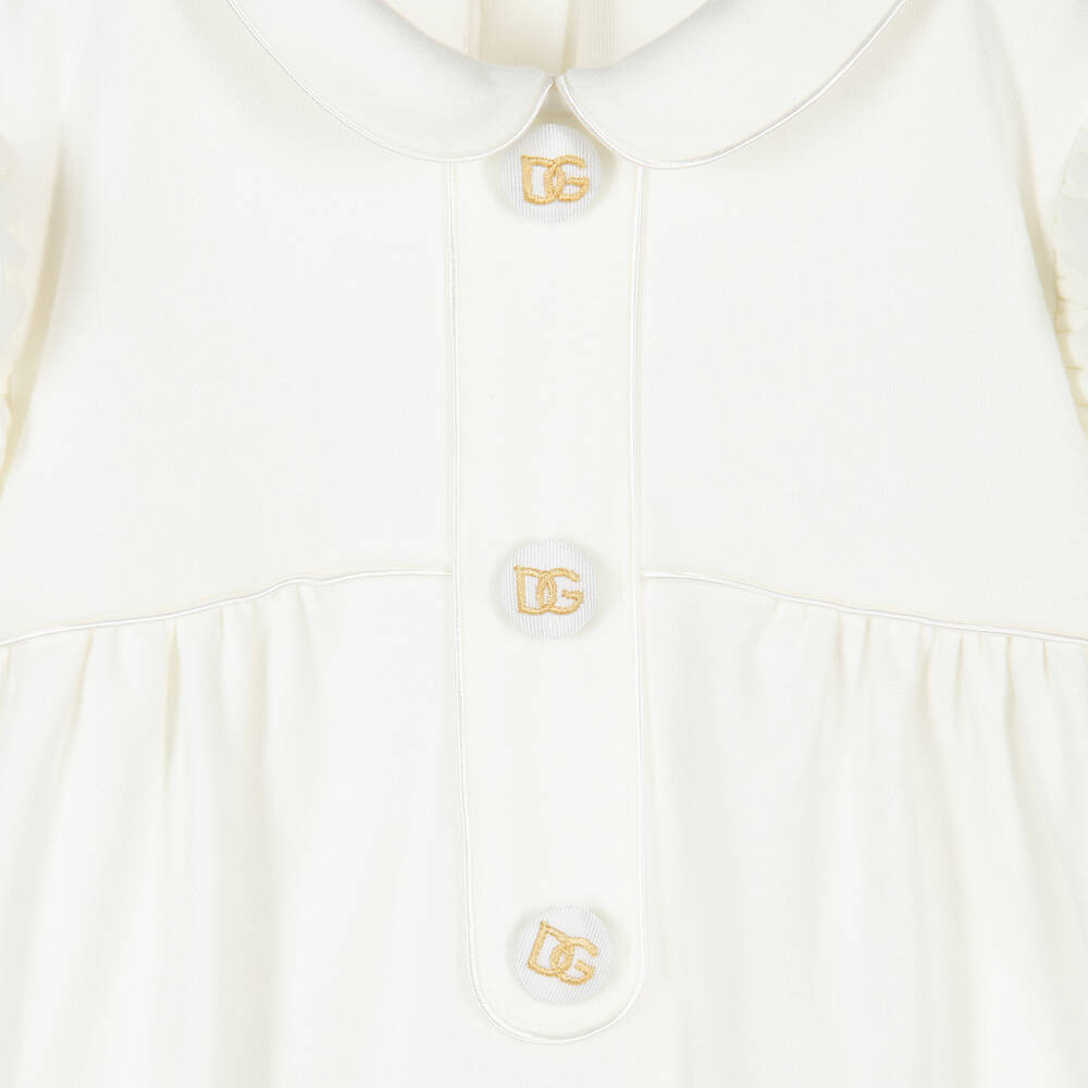 Dolce & Gabbana-طقم هدية أفرول بيبي غرو قطن جيرسي لون أبيض وذهبي | Childrensalon