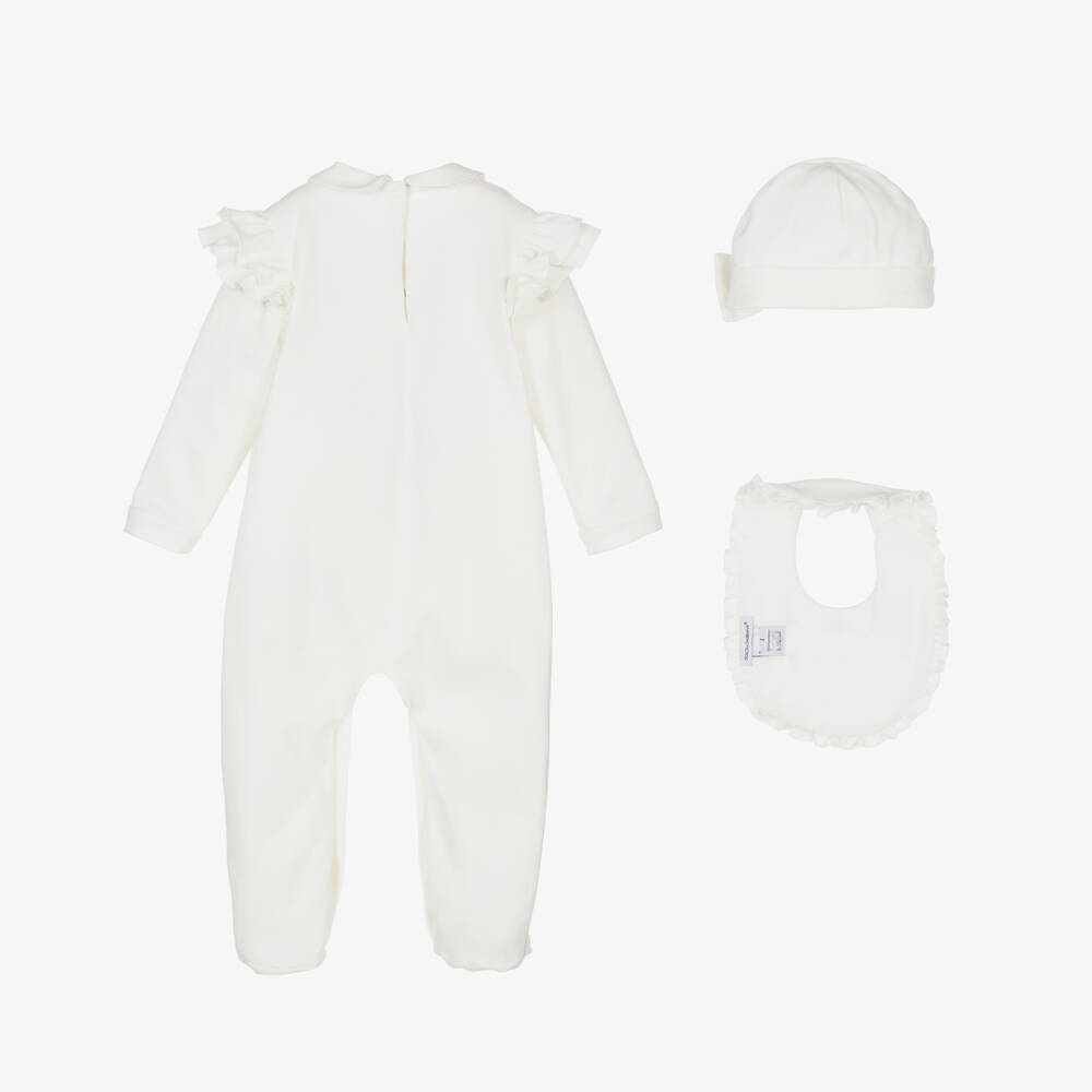 Dolce & Gabbana-طقم هدية أفرول بيبي غرو قطن جيرسي لون أبيض وذهبي | Childrensalon