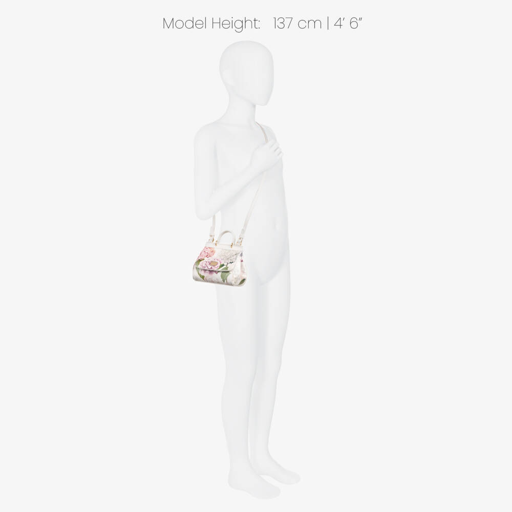 Dolce & Gabbana-Girls White Leather Hydrangea Print Sicily Bag (14cm) | Childrensalon