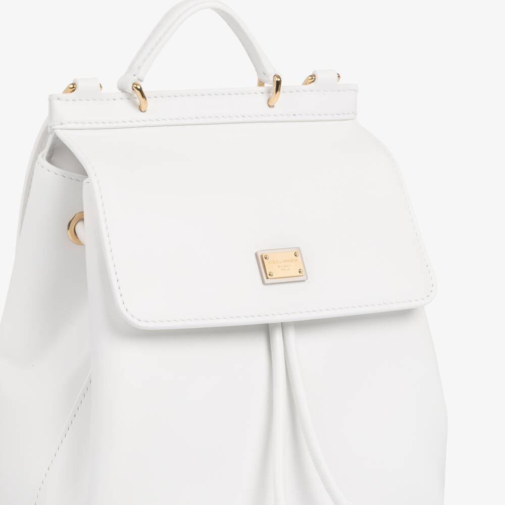 Dolce & Gabbana-Рюкзак белый кожаный для девочек (21см) | Childrensalon