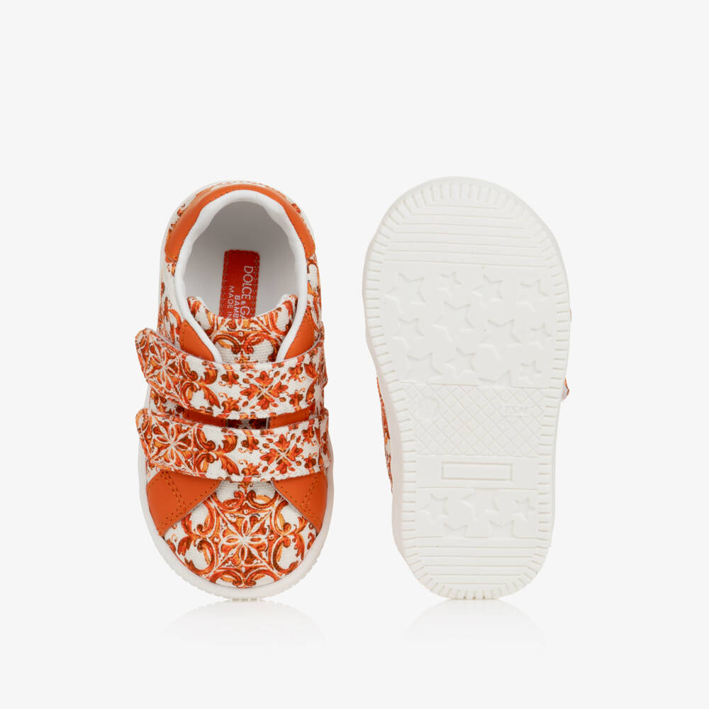 Dolce & Gabbana-Girls White & Orange Majolica Print Trainers | Childrensalon