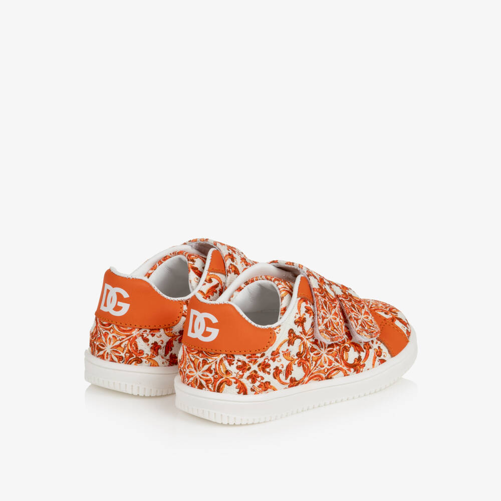 Dolce & Gabbana-Girls White & Orange Majolica Print Trainers | Childrensalon