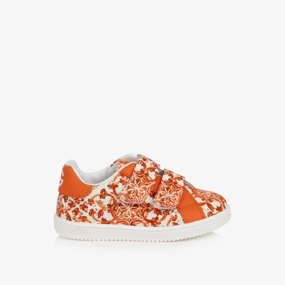 Dolce & Gabbana-Girls White & Orange Majolica Print Trainers | Childrensalon