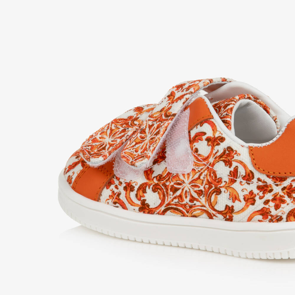 Dolce & Gabbana-Girls White & Orange Majolica Print Trainers | Childrensalon