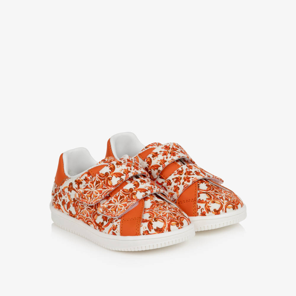 Dolce & Gabbana-Girls White & Orange Majolica Print Trainers | Childrensalon