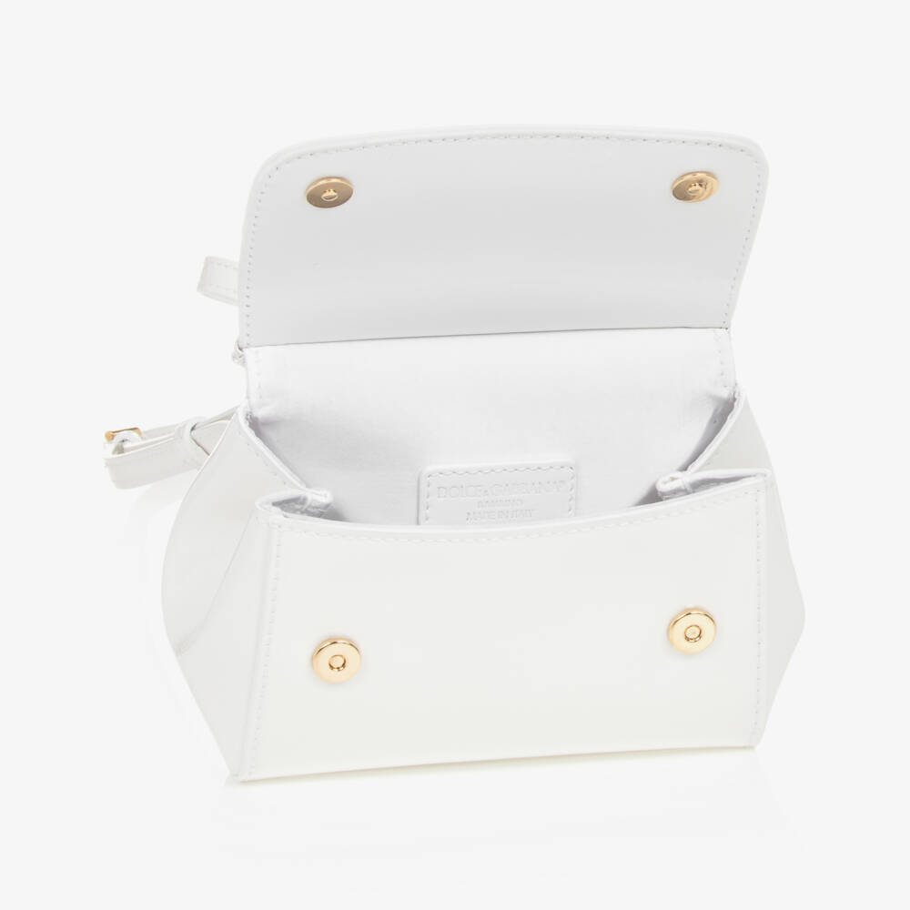 Dolce & Gabbana-Girls White Patent Leather Sicily Bag (14cm) | Childrensalon