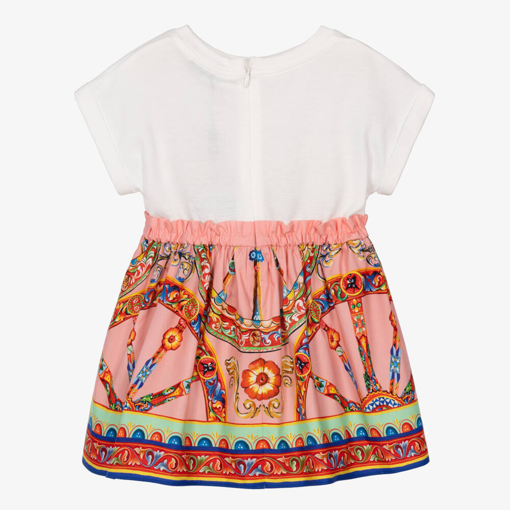 Dolce & Gabbana-Girls White & Pink Carretto Print Dress | Childrensalon