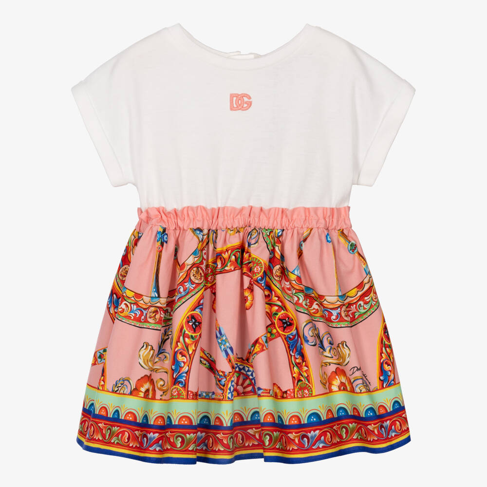 Dolce & Gabbana-Girls White & Pink Carretto Print Dress | Childrensalon