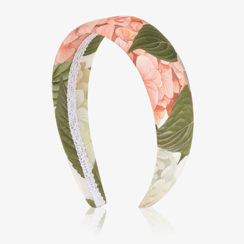 Dolce & Gabbana-Girls White & Pink Floral Cotton Hairband | Childrensalon