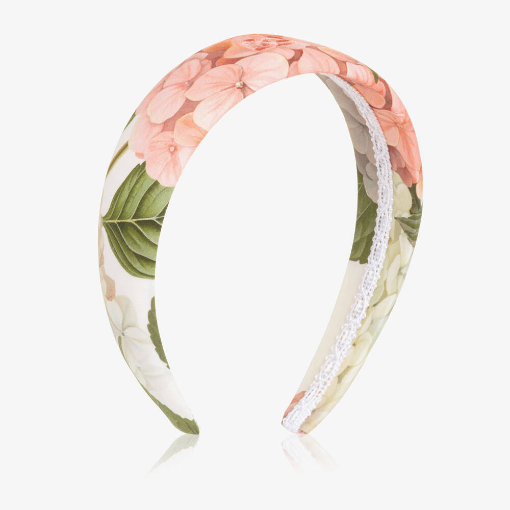 Dolce & Gabbana-Girls White & Pink Floral Cotton Hairband | Childrensalon