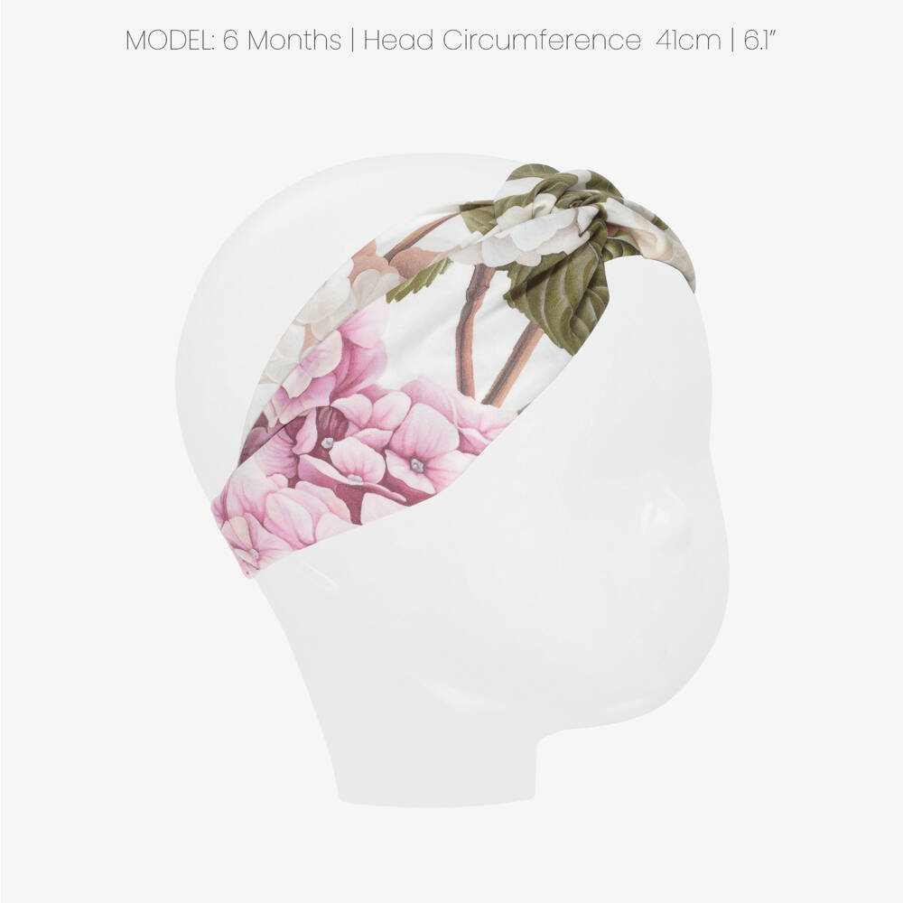 Dolce & Gabbana-Girls White & Pink Floral Cotton Headband | Childrensalon