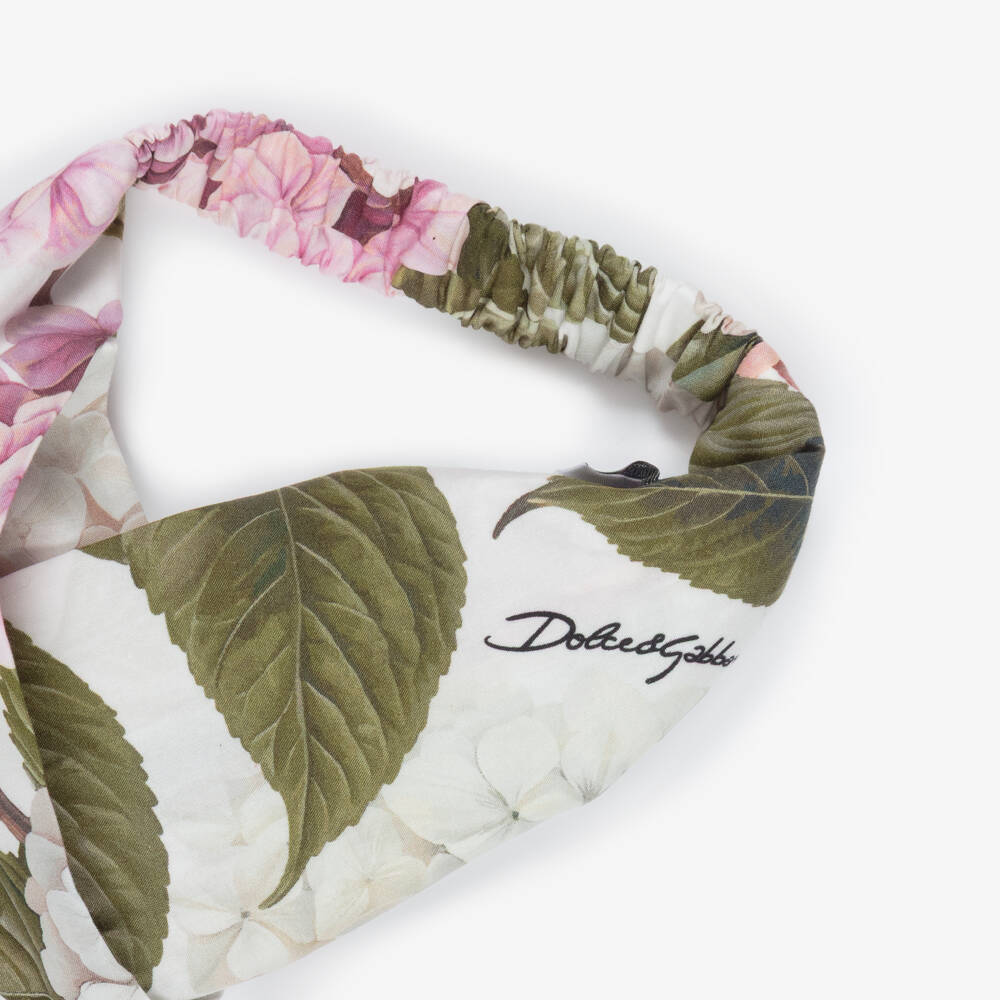 Dolce & Gabbana-Girls White & Pink Floral Cotton Headband | Childrensalon