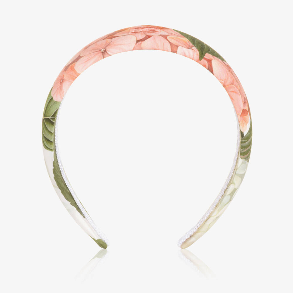 Dolce & Gabbana-Girls White & Pink Hydrangea Print Cotton Hairband | Childrensalon