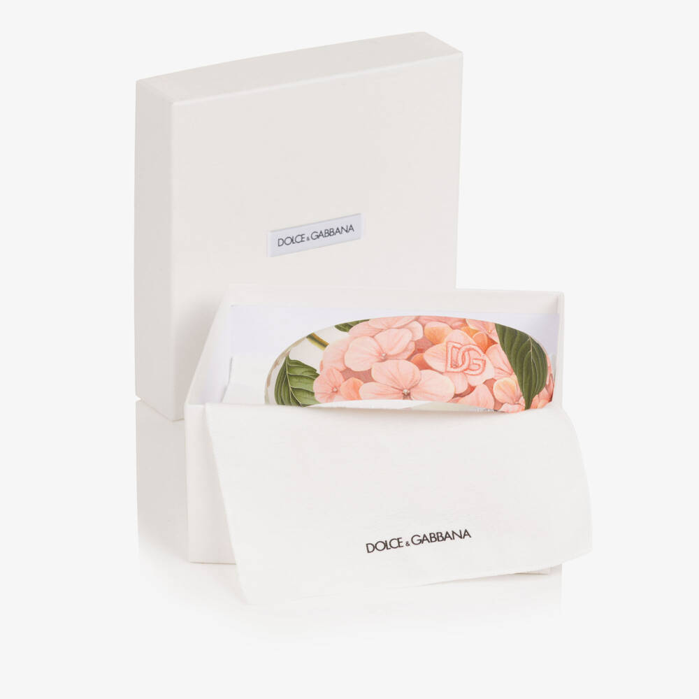 Dolce & Gabbana-Girls White & Pink Hydrangea Print Cotton Hairband | Childrensalon