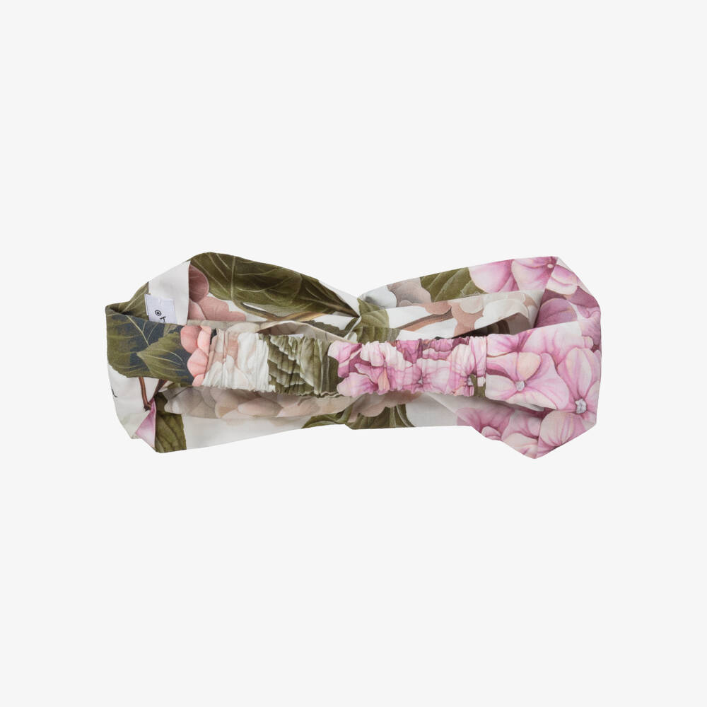 Dolce & Gabbana-Girls White & Pink Hydrangea Print Cotton Headband | Childrensalon