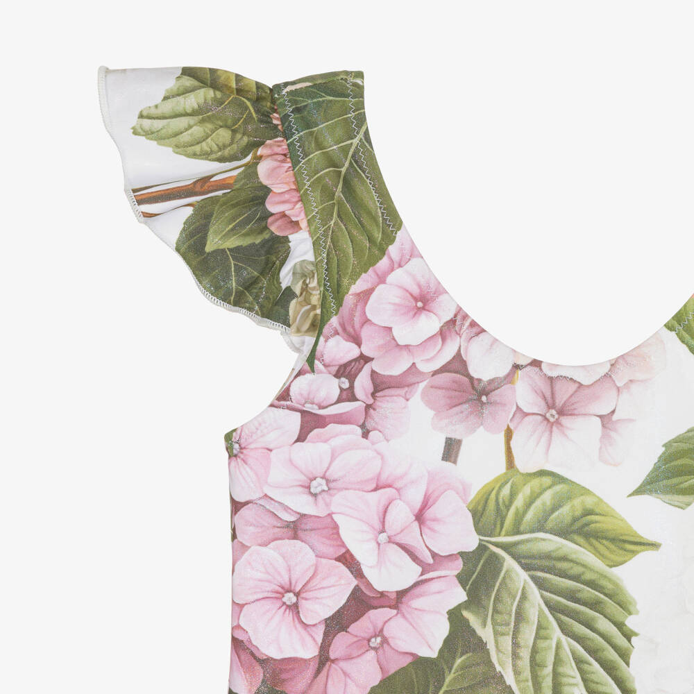Dolce & Gabbana-Girls White & Pink Hydrangea Print Swimsuit | Childrensalon