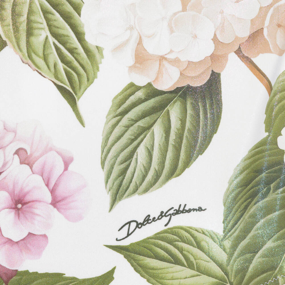 Dolce & Gabbana-Girls White & Pink Hydrangea Print Swimsuit | Childrensalon