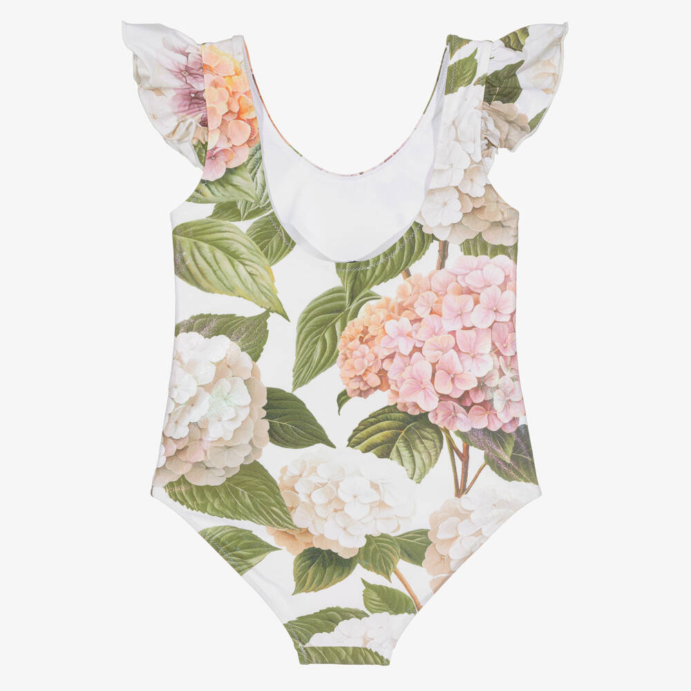 Dolce & Gabbana-Girls White & Pink Hydrangea Print Swimsuit | Childrensalon