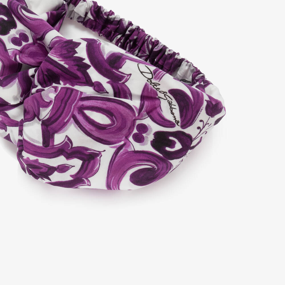 Dolce & Gabbana-Girls White & Purple Cotton Majolica Headband | Childrensalon