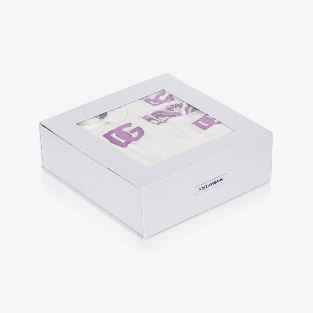 Dolce & Gabbana-طقم أفرول بطبعة ماجوليكا لون بنفسجي وأبيض للبنات | Childrensalon